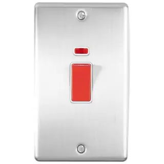 EN45ASWNSSW - Eurolite 45Amp DP Cooker Switch with Neon Indicator (Vertical) Satin Stainless Steel with White Trim (Enhance Range)
