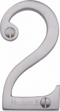 Click Here To Enlarge This Photo Of C1560 2-SC Heritage Brass Numeral 2 Face Fix 76mm (3") Satin Chrome Finish