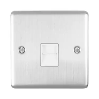 Click Here To Enlarge This Photo Of EN1SLSSW - Eurolite 1 Gang Slave Telephone Socket Satin Stainless Steel with White Trim (Enhance Range)
