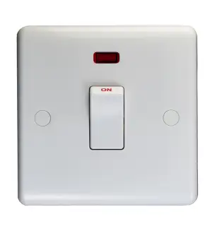 PL3241 - Eurolite Enhance White Plastic 20Amp 1 Gang 2 Way DP Single Switch Plate with Neon Indicator