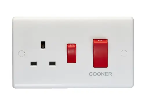Click Here To Enlarge This Photo Of PL3310 - Eurolite Enhance White Plastic 45Amp DP Cooker Switch with 13Amp Switched Socket