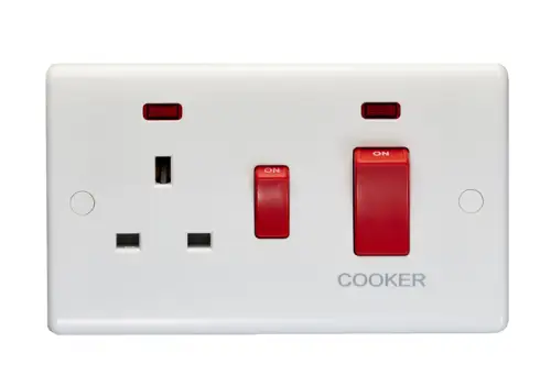 Click Here To Enlarge This Photo Of PL3311 - Eurolite Enhance White Plastic 45Amp DP Cooker Switch with 13Amp Switched Socket & Neon Indicator