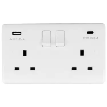 Click Here To Enlarge This Photo Of PL4620C - Eurolite Enhance White Plastic 13Amp 2 Gang Switched Socket with USB Outlets (1x Type A + 1x Type C)