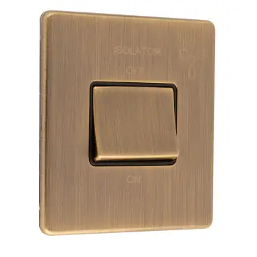 Click Here To Enlarge This Photo Of ABFSWB - Eurolite 6Amp Fan Isolator Switch on 3mm Flat Concealed Antique Brass Plate with Matching Rocker