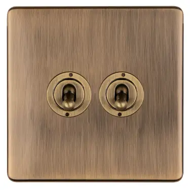 Click Here To Enlarge This Photo Of ABT2SW - Eurolite 2 Gang 20Amp 2Way Toggle Switch on 3mm Flat Concealed Antique Brass Plate