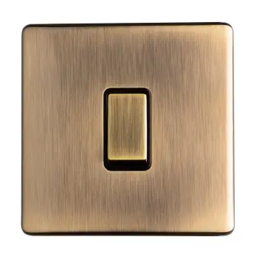 Click Here To Enlarge This Photo Of AB20ADPSWB - Eurolite 1 Gang 20Amp DP Switch on 3mm Flat Concealed Antique Brass Plate with Matching Rocker