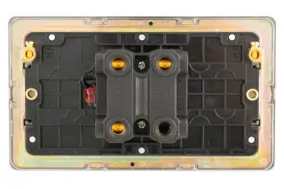 AB45ASWNB - Eurolite 2 Gang 45Amp DP Switch with Neon Indicator on 3mm Flat Concealed Antique Brass Plate with Red Rocker