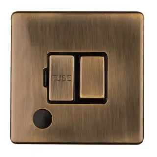 ABSWFFOB - Eurolite 13Amp Switched Fuse Spur Flex Outlet on 3mm Flat Concealed Antique Brass Plate with Matching Rocker