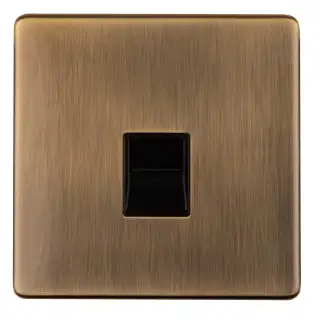 AB1MB - Eurolite 1 Gang Telephone Master on 3mm Flat Concealed Antique Brass Plate with Black Trim