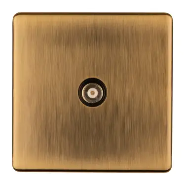 Click Here To Enlarge This Photo Of AB1TVB - Eurolite 1 Gang Isolated TV Socket on 3mm Flat Concealed Antique Brass Plate with Black Trim