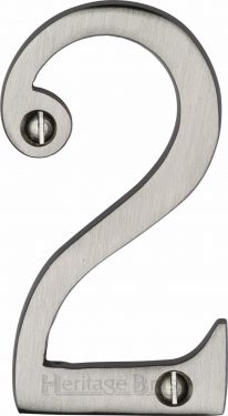 Click Here To Enlarge This Photo Of C1560 2-SN Heritage Brass Numeral 2 Face Fix 76mm (3") Satin Nickel Finish