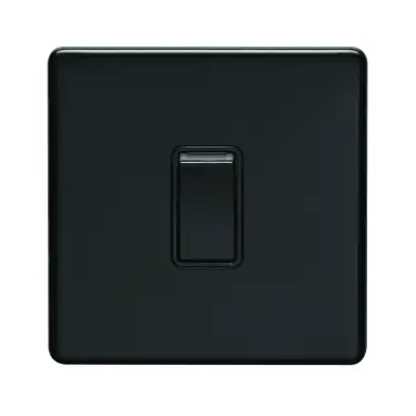 Click Here To Enlarge This Photo Of ECMBINTB - Eurolite 1 Gang Intermediate Switch on 3mm Flat Concealed Matt Black Plate with Black Rocker