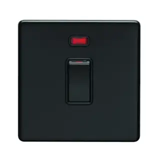 ECMB20ADPSWNB - Eurolite 1 Gang 20Amp DP Switch & Neon Indicator on 3mm Flat Concealed Matt Black Plate with Black Rocker