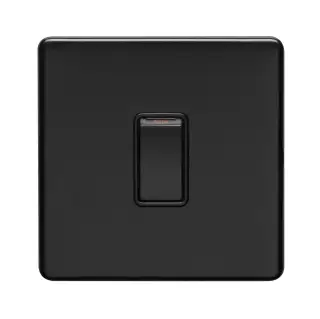ECMB20ADPSWB - Eurolite 1 Gang 20Amp DP Switch on 3mm Flat Concealed Matt Black Plate with Black Rocker