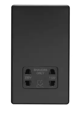 Click Here To Enlarge This Photo Of ECMBSHSB - Eurolite 2 Gang Shaver Socket 230/115V on 3mm Flat Concealed Matt Black Plate with Black Trim