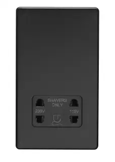 ECMBSHSB - Eurolite 2 Gang Shaver Socket 230/115V on 3mm Flat Concealed Matt Black Plate with Black Trim