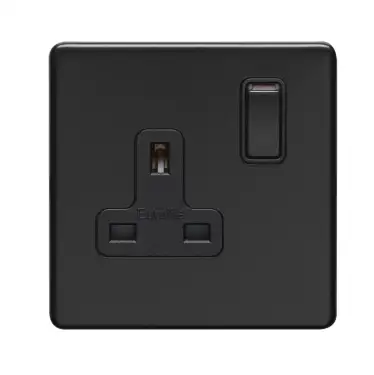Click Here To Enlarge This Photo Of ECMB1SOB - Eurolite 1 Gang 13Amp DP Switched Socket on 3mm Flat Concealed Matt Black Plate with Black Rocker