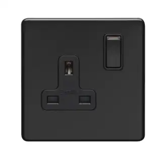 ECMB1SOB - Eurolite 1 Gang 13Amp DP Switched Socket on 3mm Flat Concealed Matt Black Plate with Black Rocker