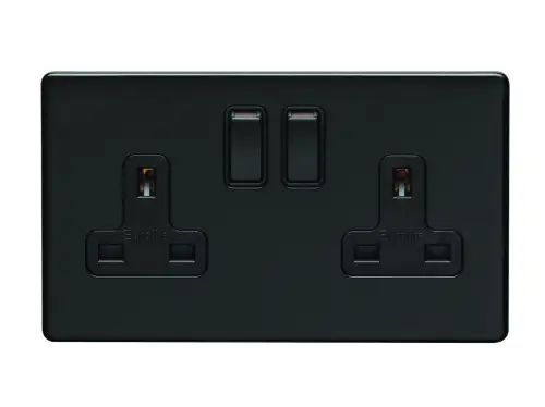 Click Here To Enlarge This Photo Of ECMB2SOB - Eurolite 2 Gang 13Amp DP Switched Socket on 3mm Flat Concealed Matt Black Plate with Black Rockers