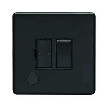 Click Here To Enlarge This Photo Of ECMBSWFFOB - Eurolite 13Amp Switched Fuse Spur with Flex Outlet on 3mm Flat Concealed Matt Black Plate with Black Trim
