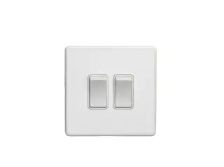 ECW2SWW - Eurolite 2 Gang 10Amp 2Way Switch on 3mm Flat Concealed Matt White Plate with White Rockers
