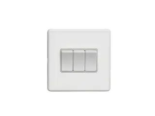 ECW3SWW - Eurolite 3 Gang 10Amp 2Way Switch on 3mm Flat Concealed Matt White Plate with White Rockers