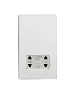 ECWSHSW - Eurolite 2 Gang Shaver Socket 230/115V on 3mm Flat Concealed Matt White Plate with White Trim