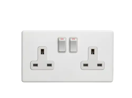 Click Here To Enlarge This Photo Of ECW2SOW - Eurolite 2 Gang 13Amp DP Switched Socket on 3mm Flat Concealed Matt White Plate with White Rockers