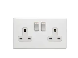 ECW2SOW - Eurolite 2 Gang 13Amp DP Switched Socket on 3mm Flat Concealed Matt White Plate with White Rockers