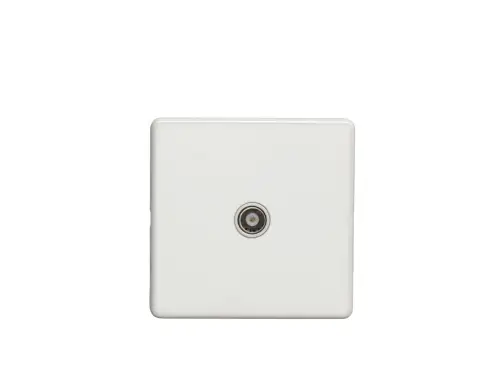 Click Here To Enlarge This Photo Of ECW1TVW - Eurolite 1 Gang Isolated TV Socket on 3mm Flat Concealed Matt White Plate with White Trim