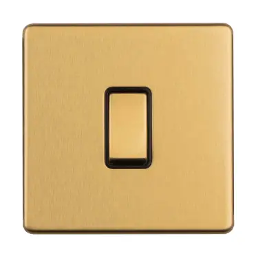 Click Here To Enlarge This Photo Of ECSB1SWB - Eurolite 1 Gang 10Amp 2Way Switch on 3mm Flat Concealed Satin Brass Plate with Black Rocker
