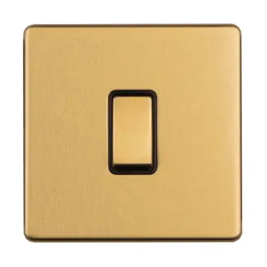 Click Here To Enlarge This Photo Of ECSB20ADPSWB - Eurolite 1 Gang 20Amp DP Switch on 3mm Flat Concealed Satin Brass Plate with Black Rocker