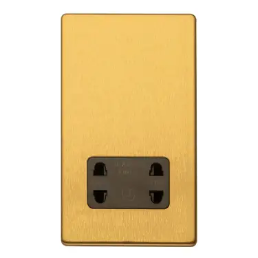 Click Here To Enlarge This Photo Of ECSBSHSB - Eurolite 2 Gang Shaver Socket 230/115V on 3mm Flat Concealed Satin Brass Plate with Black Trim