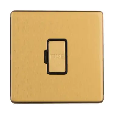 Click Here To Enlarge This Photo Of ECSBUSWFB - Eurolite 13Amp Unswitched Fuse Spur on 3mm Flat Concealed Satin Brass Plate with Black Trim