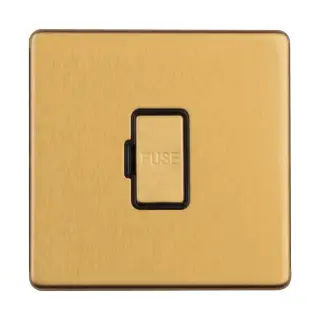 ECSBUSWFB - Eurolite 13Amp Unswitched Fuse Spur on 3mm Flat Concealed Satin Brass Plate with Black Trim