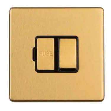 Click Here To Enlarge This Photo Of ECSBSWFB - Eurolite 13Amp Switched Fuse Spur on 3mm Flat Concealed Satin Brass Plate with Black Rocker