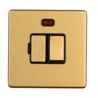 Click Here To Enlarge This Photo Of ECSBSWFNB - Eurolite 13Amp Switched Fuse Spur with Neon Indicator on 3mm Flat Concealed Satin Brass Plate with Black Rocker