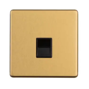 Click Here To Enlarge This Photo Of ECSB1MB - Eurolite 1 Gang Telephone Master on 3mm Flat Concealed Satin Brass Plate with Black Trim