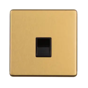 Click Here To Enlarge This Photo Of ECSB1SLB - Eurolite 1 Gang Telephone Slave on 3mm Flat Concealed Satin Brass Plate with Black Trim