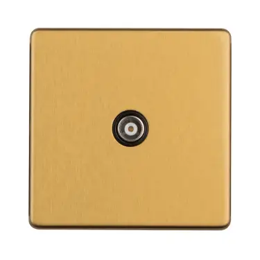 Click Here To Enlarge This Photo Of ECSB1TVB - Eurolite 1 Gang Isolated TV Socket on 3mm Flat Concealed Satin Brass Plate with Black Trim