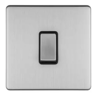 ECSS20ADPSWB - Eurolite 1 Gang 20Amp DP Switch on 3mm Flat Concealed Satin Stainless Plate with Matching Rocker & Black Trim