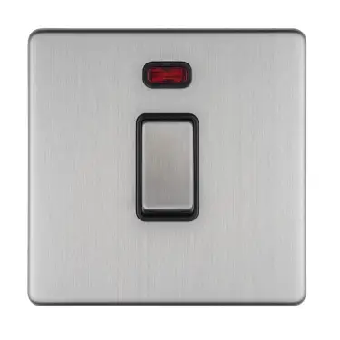 Click Here To Enlarge This Photo Of ECSS20ADPSWNB - Eurolite 1 Gang 20Amp DP Switch & Neon Indicator on 3mm Flat Concealed Satin Stainless Plate with Matching Rocker & Black Trim