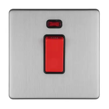 Click Here To Enlarge This Photo Of ECSS45ASWNSB - Eurolite 1 Gang 45Amp DP Switch with Neon Indicator on 3mm Flat Concealed Satin Stainless Plate with Matching Rocker