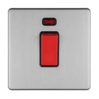 ECSS45ASWNSB - Eurolite 1 Gang 45Amp DP Switch with Neon Indicator on 3mm Flat Concealed Satin Stainless Plate with Matching Rocker