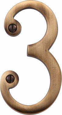 Click Here To Enlarge This Photo Of C1560 3-AT Heritage Brass Numeral 3 Face Fix 76mm (3") Antique Brass Finish