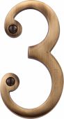 C1560 3-AT Heritage Brass Numeral 3 Face Fix 76mm (3") Antique Brass Finish