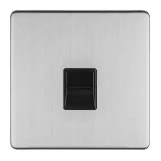 ECSS1MB - Eurolite 1 Gang Telephone Master on 3mm Flat Concealed Satin Stainless Plate with Black Trim