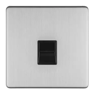 Click Here To Enlarge This Photo Of ECSS1SLB - Eurolite 1 Gang Telephone Slave on 3mm Flat Concealed Satin Stainless Plate with Black Trim