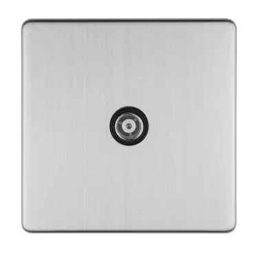 Click Here To Enlarge This Photo Of ECSS1TVB - Eurolite 1 Gang Isolated TV Socket on 3mm Flat Concealed Satin Stainless Plate with Black Trim