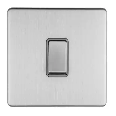 Click Here To Enlarge This Photo Of ECSS20ADPSWG - Eurolite 1 Gang 20Amp DP Switch on 3mm Flat Concealed Satin Stainless Plate with Matching Rocker & Grey Trim